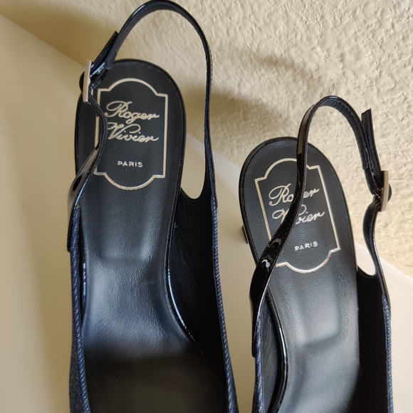 Roger Vivier Blue Denim/Black Leather Slingback New - Picture 11 of 11